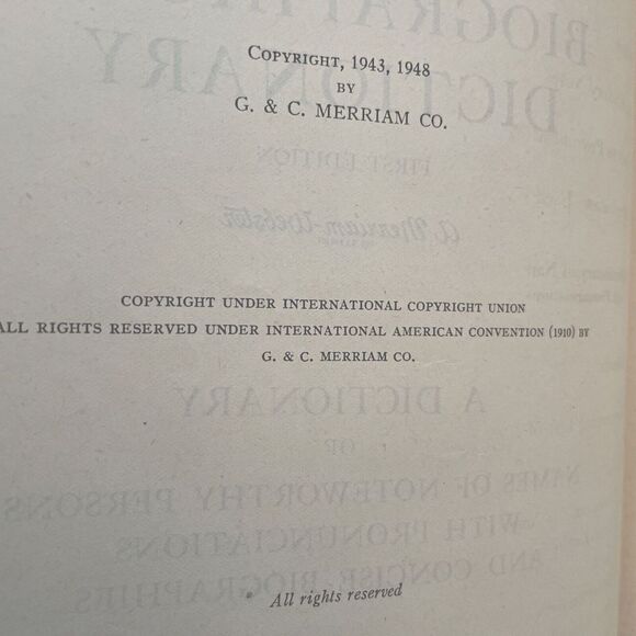 WEBSTERS BIOGRAPHICAL DICTIONARY/1948/FIRST EDITION/HARDCOVER. - Picture 6 of 7